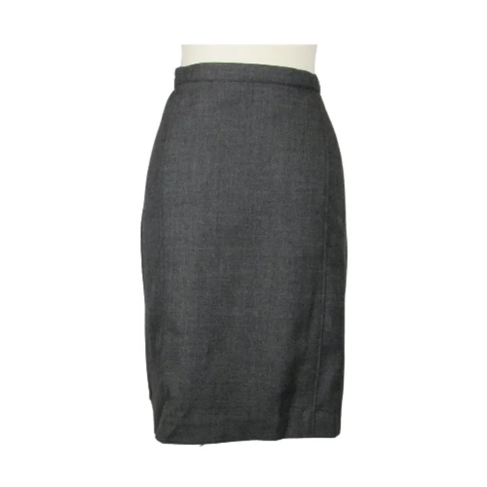 Pencil Skirt Wool Side Zip 2 Button Close Lined Side Slit Gray VINTAGE Size 10